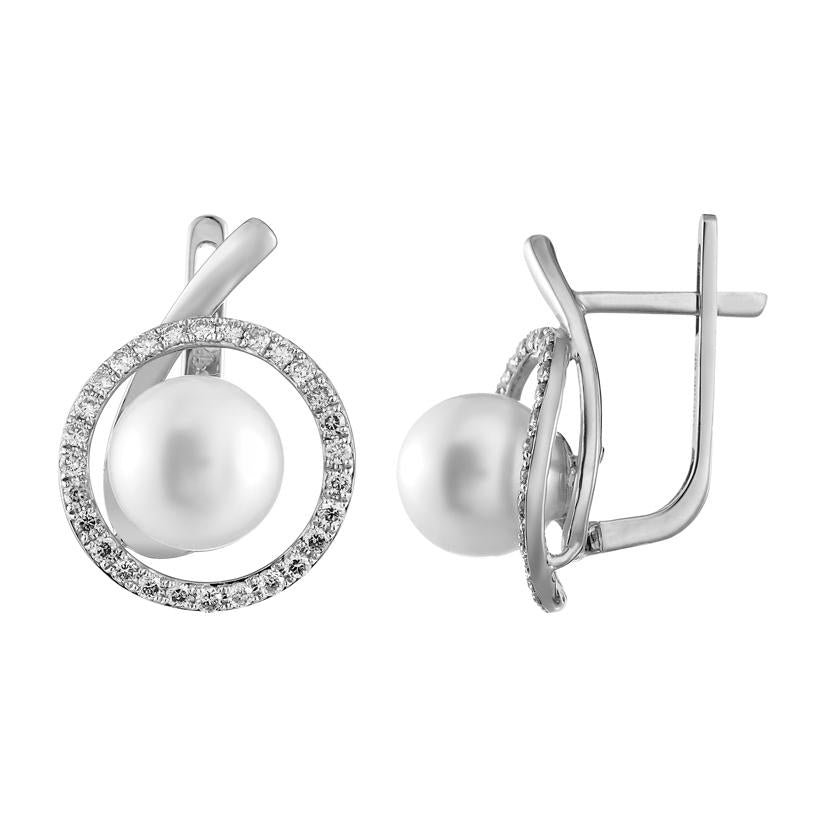 0.4 Ctw Diamond 14k White Gold Pearl Earrings