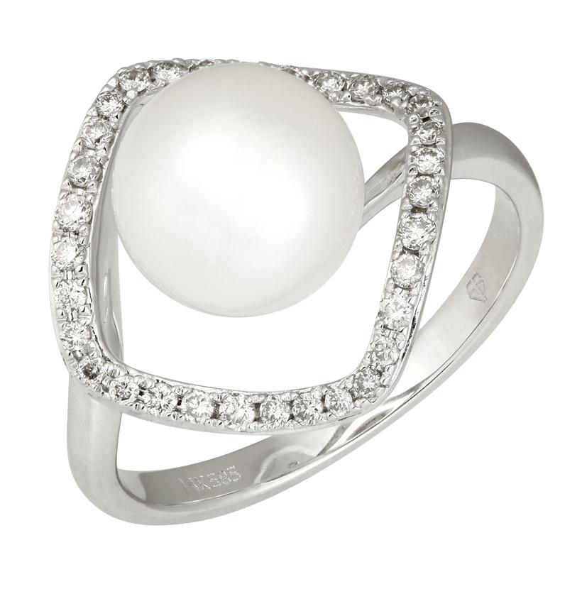 0.22 Ctw Diamond 14k White Gold Pearl Ring
