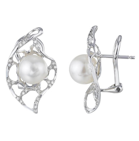 0.15 Ctw Diamond 14k White Gold Pearl Earrings