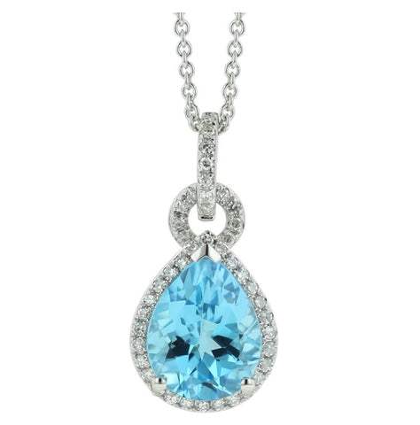 0.17 Ctw Diamond 14k White Gold Topaz Round Shape Womens Gemstone Necklace Pendant With 16 Inch Chain