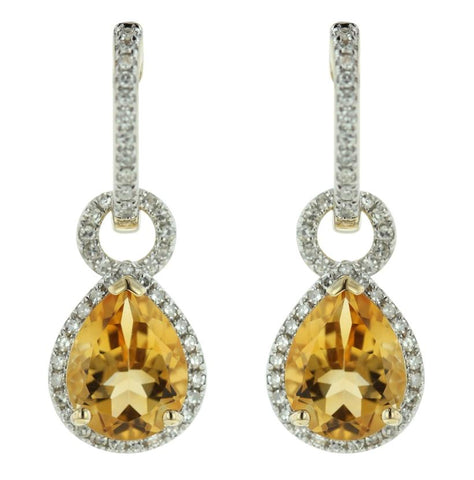 0.37 Ctw Diamond 14k Yellow Gold Citrine Round Shape Womens Gemstone Earrings