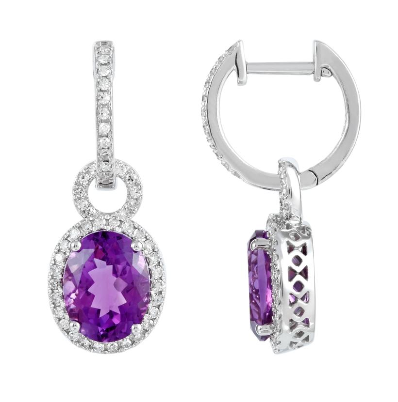 0.4 Ctw Diamond 14k White Gold Amethyst Round Shape Womens Gemstone Earrings