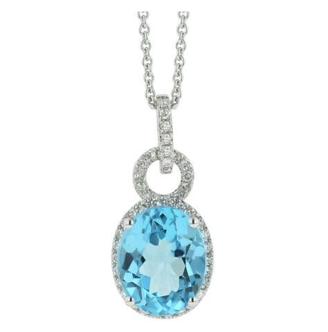 0.2 Ctw Diamond 14k White Gold Topaz Round Shape Womens Gemstone Necklace Pendant With 16 Inch Chain