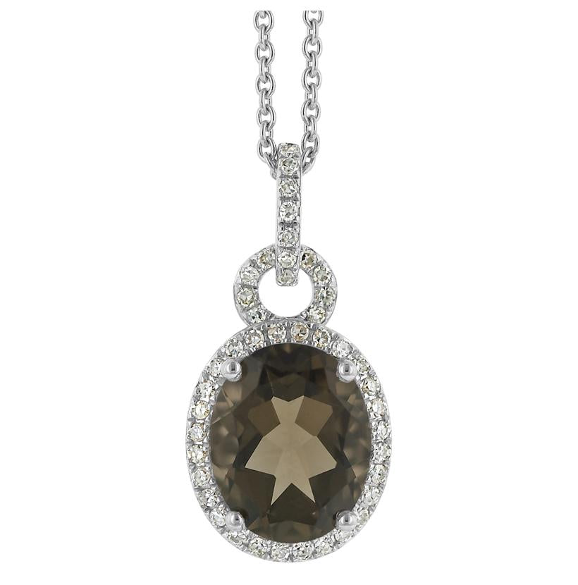 0.2 Ctw Diamond 14k White Gold Topaz Round Shape Womens Gemstone Necklace Pendant With 16 Inch Chain