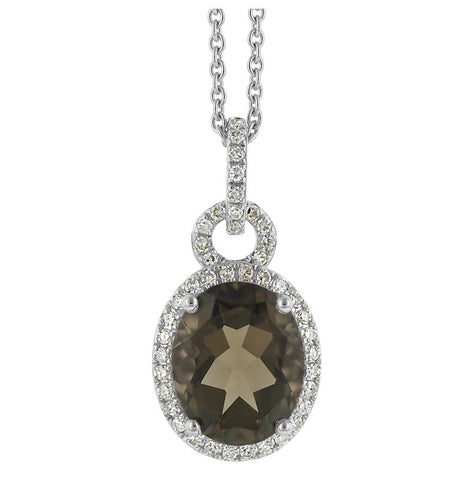 0.2 Ctw Diamond 14k White Gold Topaz Round Shape Womens Gemstone Necklace Pendant With 16 Inch Chain