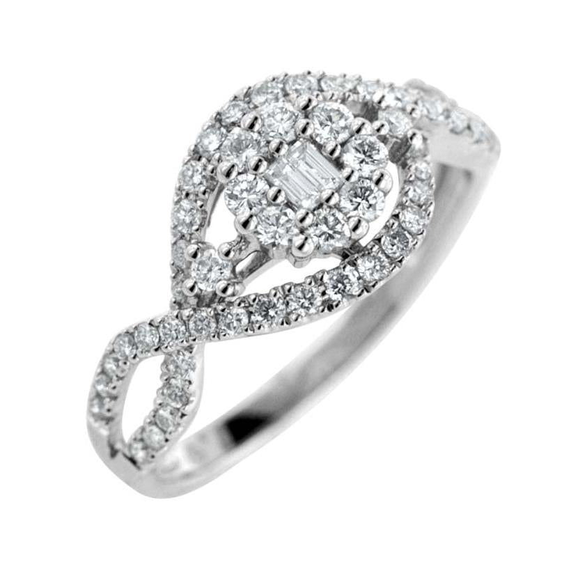 0.56 Ctw Diamond 14k White Gold Round Baguette Shape Womens Diamond Ring