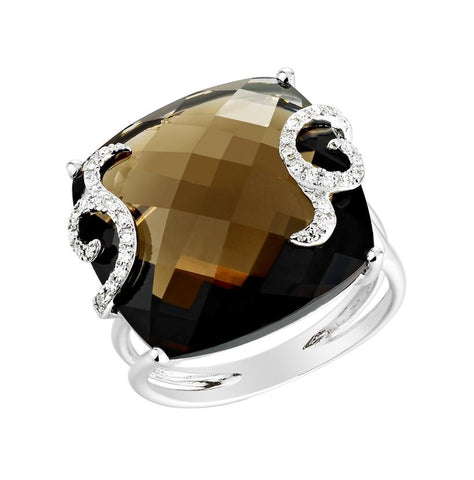 0.11 Ctw Diamond 14k White Gold Topaz Round Shape Womens Gemstone Ring