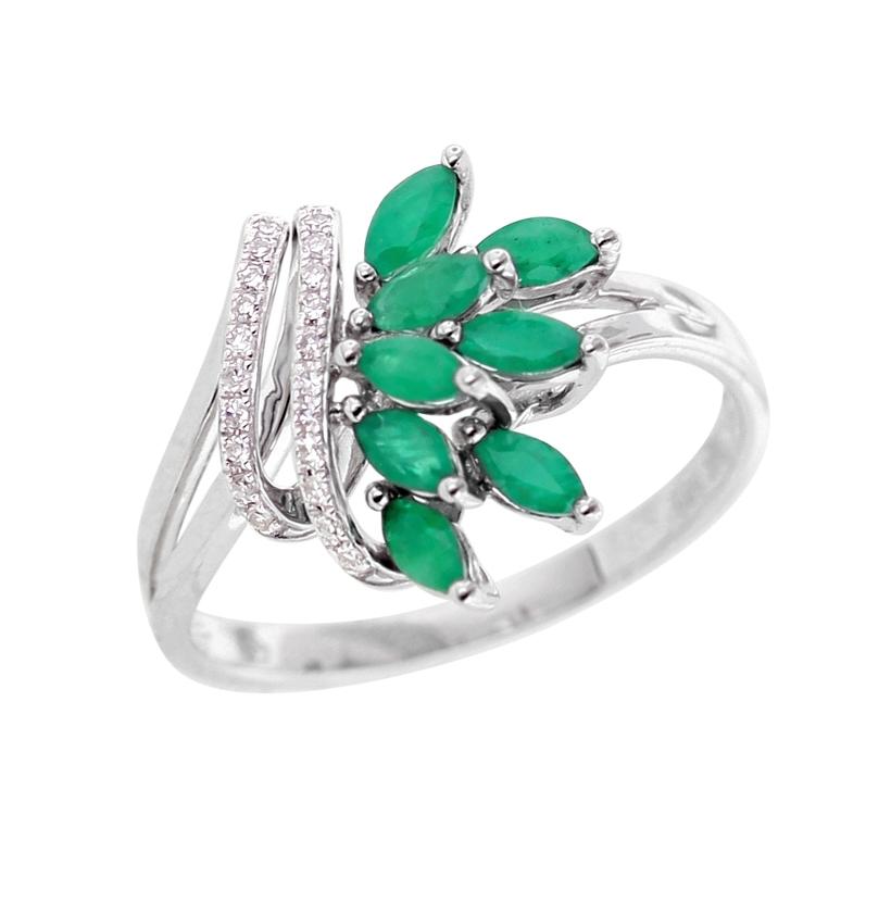 0.07 Ctw Diamond 14k White Gold Emerald Round Shape Womens Gemstone Ring