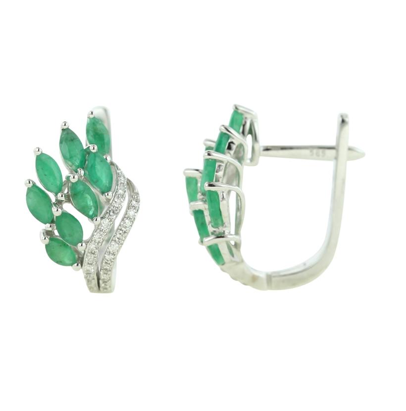 0.14 Ctw Diamond 14k White Gold Emerald Round Shape Womens Gemstone Earrings