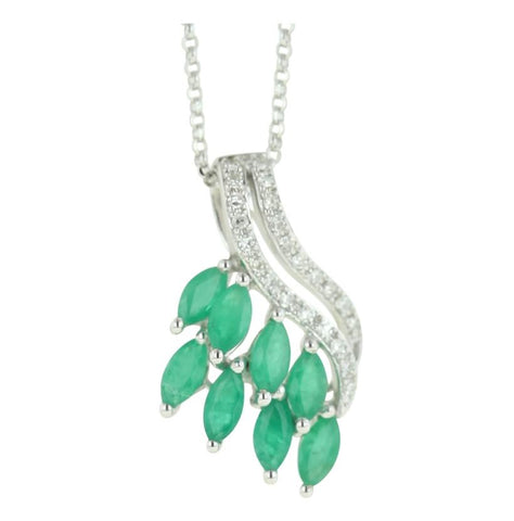 0.07 Ctw Diamond 14k White Gold Emerald Round Shape Womens Gemstone Necklace Pendant With 16 Inch Chain