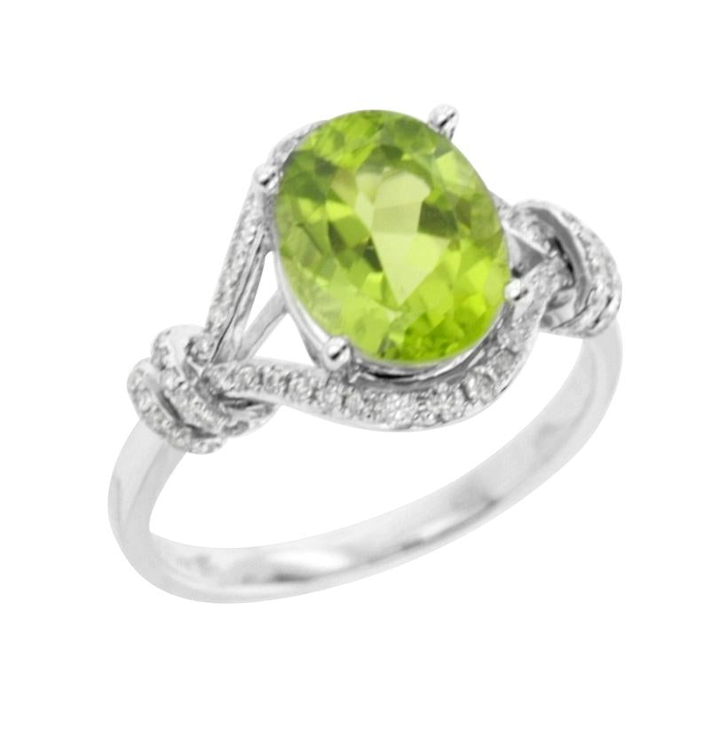 0.23 Ctw Diamond 14k White Gold Peridot Round Shape Womens Gemstone Ring