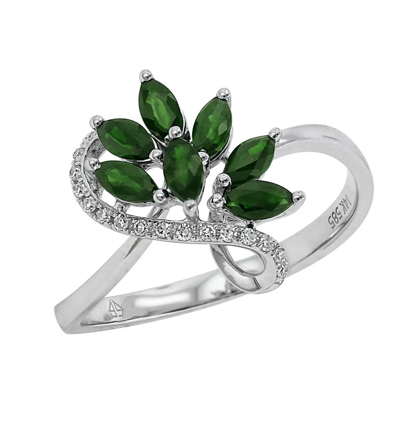 0.07 Ctw Diamond 14k White Gold Emerald Round Shape Womens Gemstone Ring