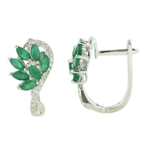 0.11 Ctw Diamond 14k White Gold Emerald Round Shape Womens Gemstone Earrings