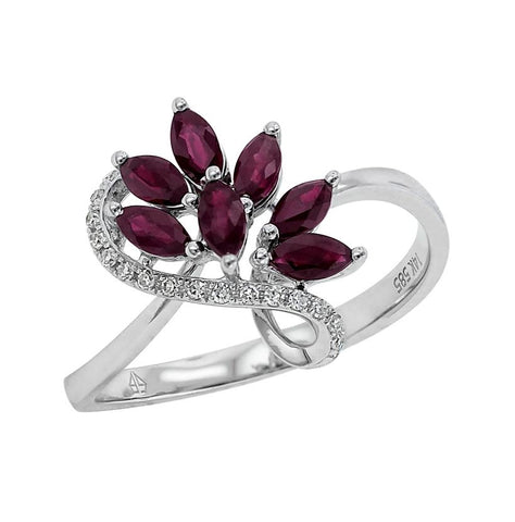 0.07 Ctw Diamond 14k White Gold Ruby Round Shape Womens Gemstone Ring