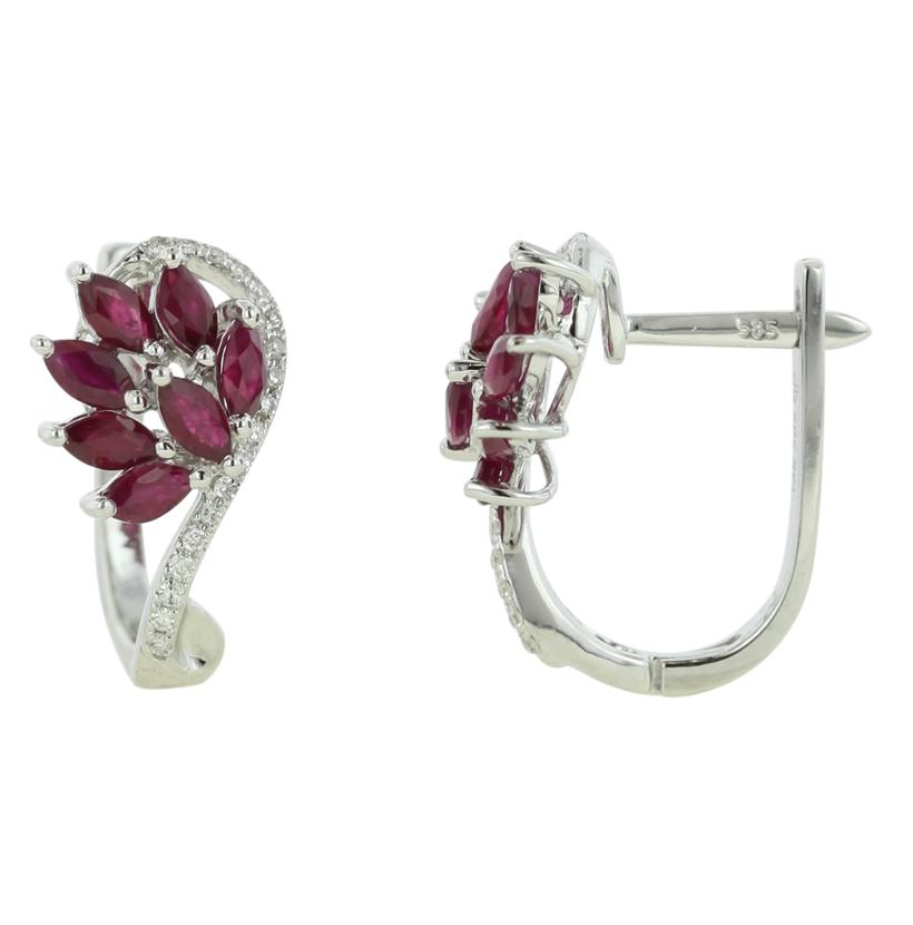 0.11 Ctw Diamond 14k White Gold Ruby Round Shape Womens Gemstone Earrings