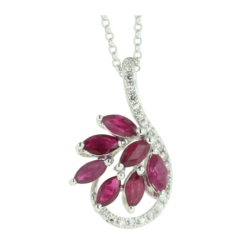 0.07 Ctw Diamond 14k White Gold Ruby Round Shape Womens Gemstone Necklace Pendant With 16 Inch Chain