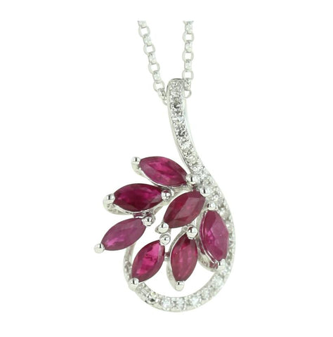 0.07 Ctw Diamond 14k White Gold Ruby Round Shape Womens Gemstone Necklace Pendant With 16 Inch Chain