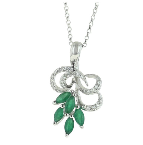 0.08 Ctw Diamond 14k White Gold Emerald Round Shape Womens Gemstone Necklace Pendant With 16 Inch Chain