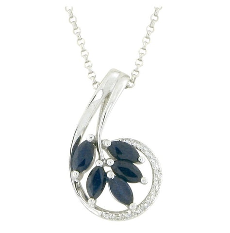 0.04 Ctw Diamond 14k White Gold Sapphire Round Shape Womens Gemstone Necklace Pendant With 16 Inch Chain