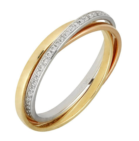 0.19 Ctw Diamond 14k Tri Color Gold Round Shape Womens Diamond Ring, Size 7.5