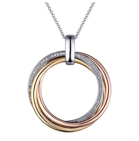 0.22 Ctw Diamond 14k Tri Color Gold Round Shape Womens Diamond Necklace Pendant With 16 Inch Chain