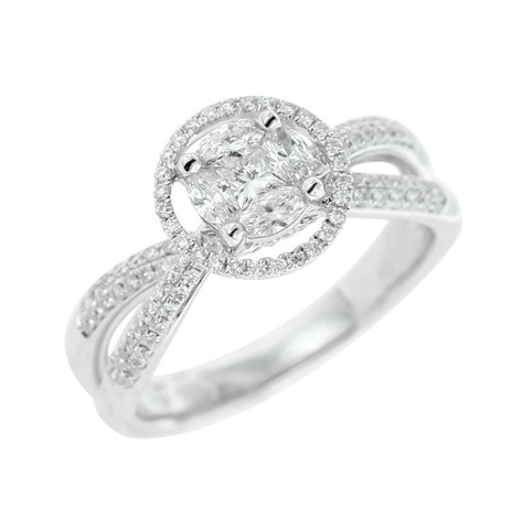 0.75 Ctw Diamond 14k White Gold Round Marquis Princess Shape Womens Diamond Ring
