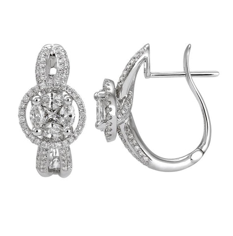 1.35 Ctw Diamond 18k White Gold Round Marquis Pear Shape Womens Diamond Earrings