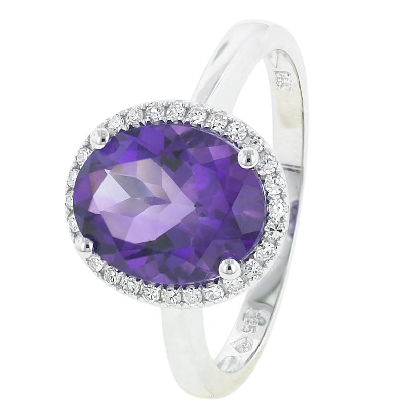 0.12 Ctw Diamond 14k White Gold Amethyst Round Shape Womens Gemstone Ring