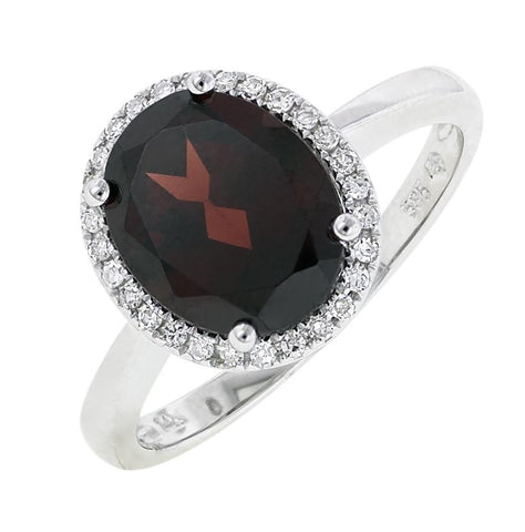 0.12 Ctw Diamond 14k White Gold Garnet Round Shape Womens Gemstone Ring