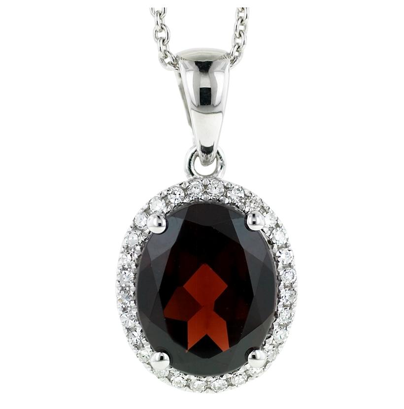 0.12 Ctw Diamond 14k White Gold Garnet Round Shape Womens Gemstone Necklace Pendant With 16 Inch Chain