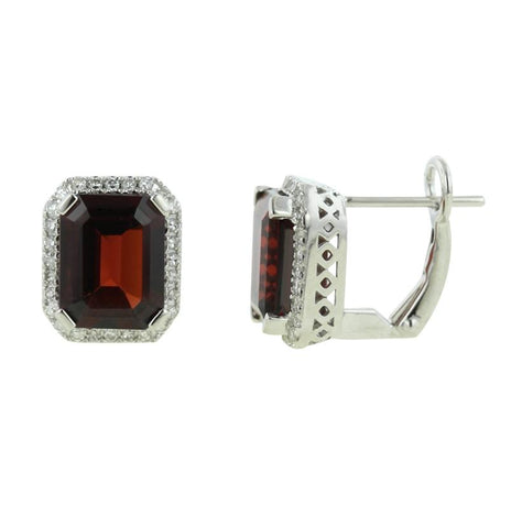 0.23 Ctw Diamond 14k White Gold Garnet Round Shape Womens Gemstone Earrings