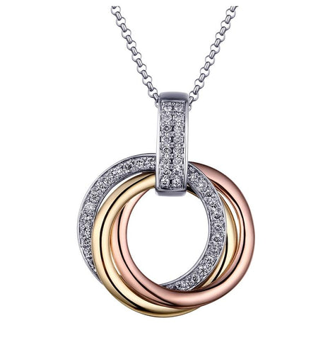 0.59 Ctw Diamond 14k Tri Color Gold Round Shape Womens Diamond Necklace Pendant With 16 Inch Chain