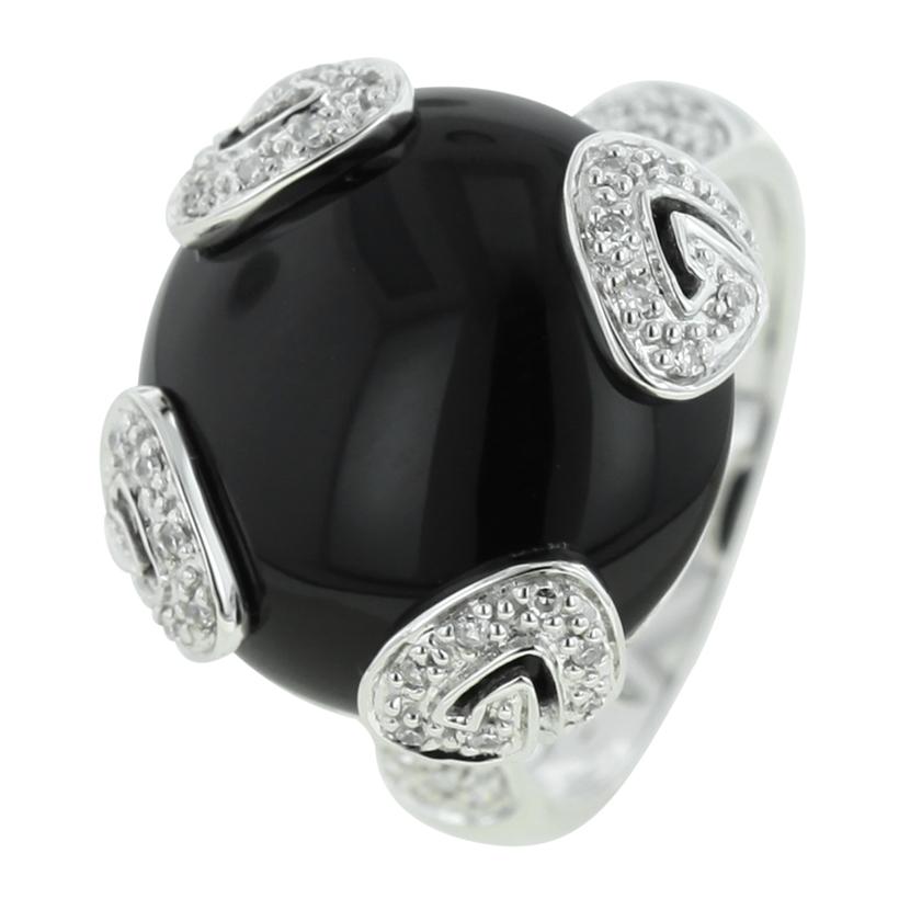 0.21 Ctw Diamond 14k White Gold Onyx Round Shape Womens Gemstone Ring