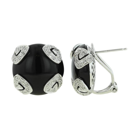 0.22 Ctw Diamond 14k White Gold Onyx Round Shape Womens Gemstone Earrings