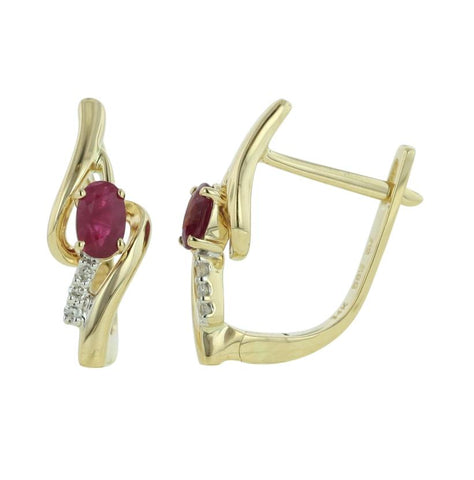 0.04 Ctw Diamond 14k Yellow Gold Ruby Round Shape Womens Gemstone Earrings