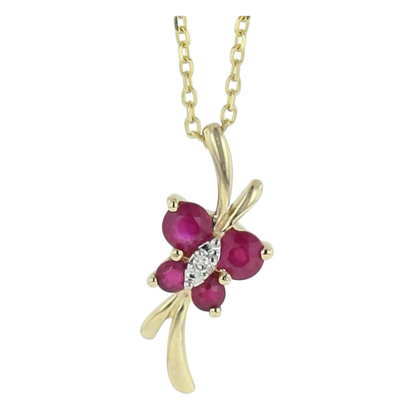 0.01 Ctw Diamond 14k Yellow Gold Ruby Round Shape Womens Gemstone Necklace Pendant With 16 Inch Chain