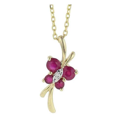 0.01 Ctw Diamond 14k Yellow Gold Ruby Round Shape Womens Gemstone Necklace Pendant With 16 Inch Chain