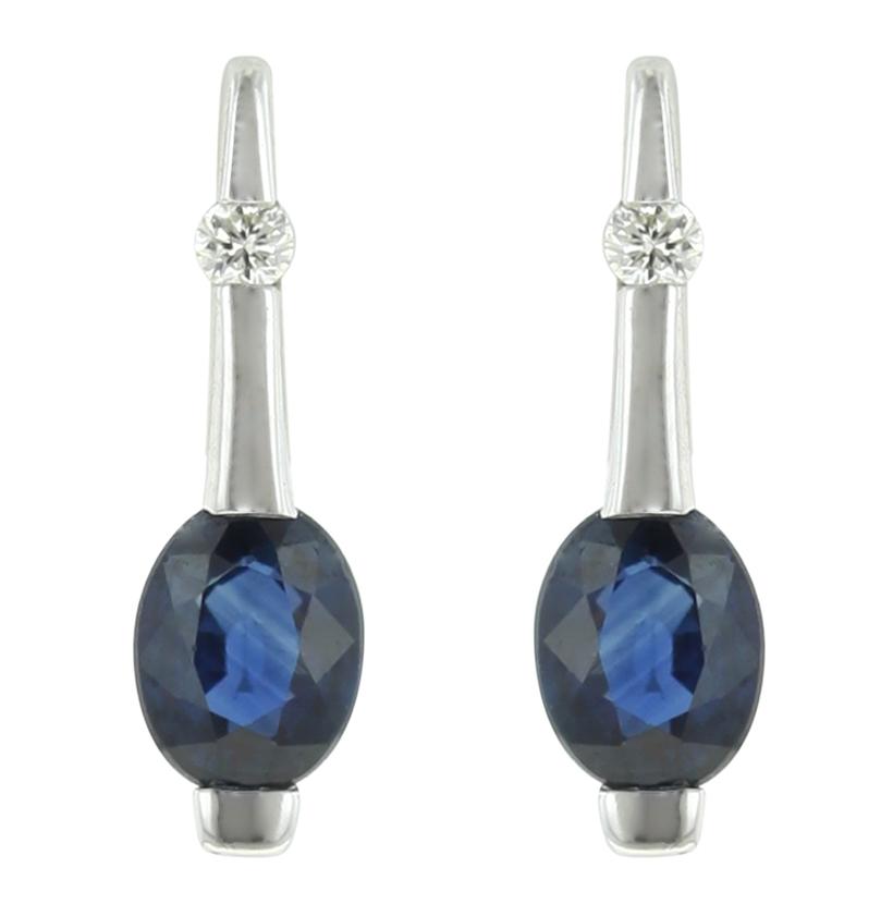 0.02 Ctw Diamond 14k White Gold Sapphire Round Shape Womens Gemstone Earrings