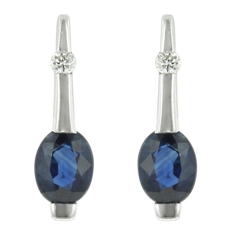 0.02 Ctw Diamond 14k White Gold Sapphire Round Shape Womens Gemstone Earrings