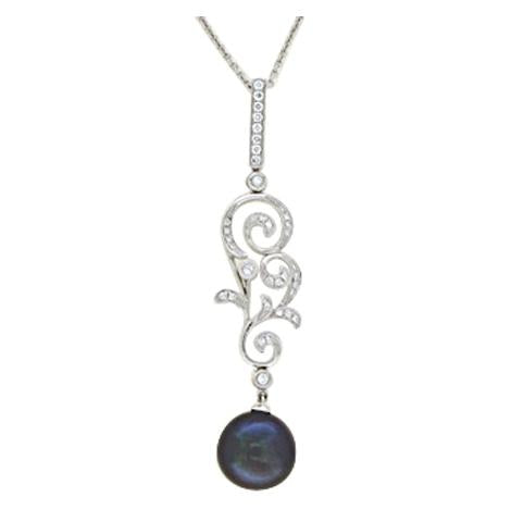 0.17 Ctw Diamond 14k White Gold Pearl Necklace Pendant With 16 Inch Chain