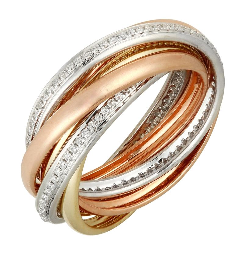 0.38 Ctw Diamond 14k Tri Color Gold Round Shape Womens Diamond Ring