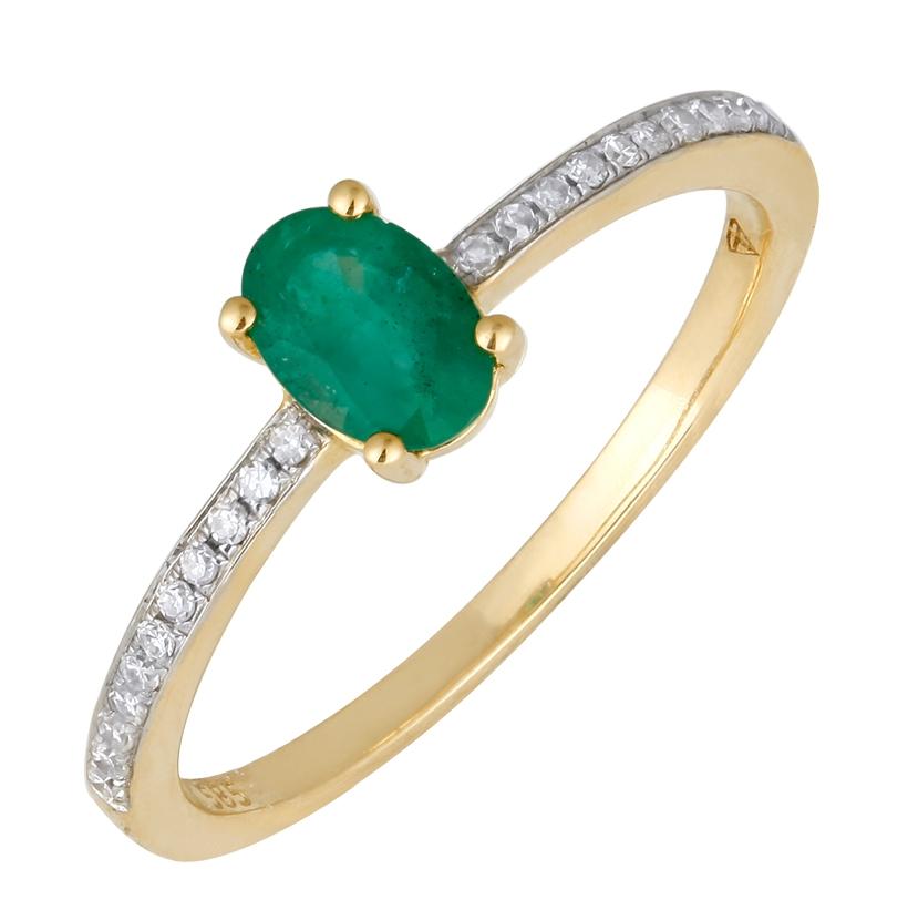 0.08 Ctw Diamond 14k Yellow Gold Emerald Round Shape Womens Gemstone Ring