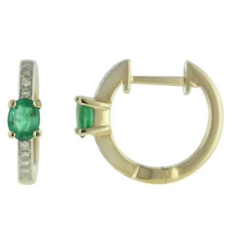 0.07 Ctw Diamond 14k Yellow Gold Emerald Round Shape Womens Gemstone Earrings