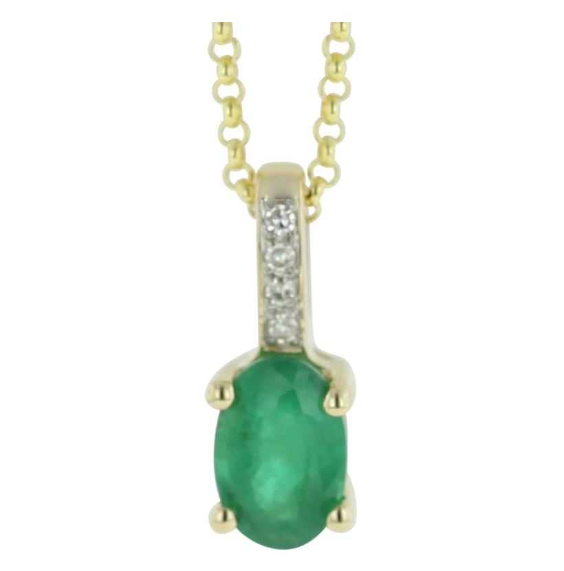 0.02 Ctw Diamond 14k Yellow Gold Emerald Round Shape Womens Gemstone Necklace Pendant With 16 Inch Chain