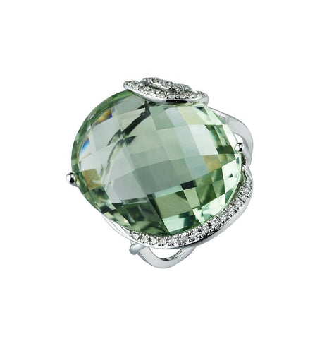 0.1 Ctw Diamond 14k White Gold Amethyst Round Shape Womens Gemstone Ring