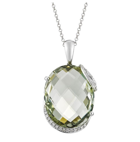 14k White Gold Womens Gemstone Necklace Pendant With 16 Inch Chain