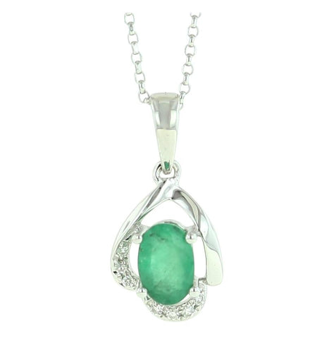 0.02 Ctw Diamond 14k White Gold Emerald Round Shape Womens Gemstone Necklace Pendant With 16 Inch Chain