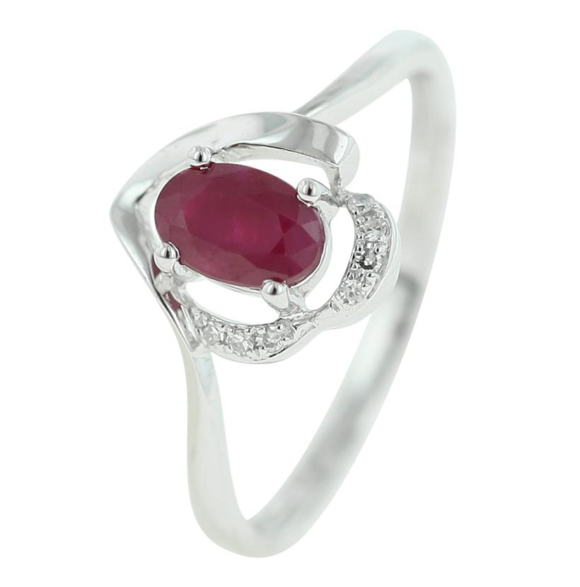 0.02 Ctw Diamond 14k White Gold Ruby Round Shape Womens Gemstone Ring