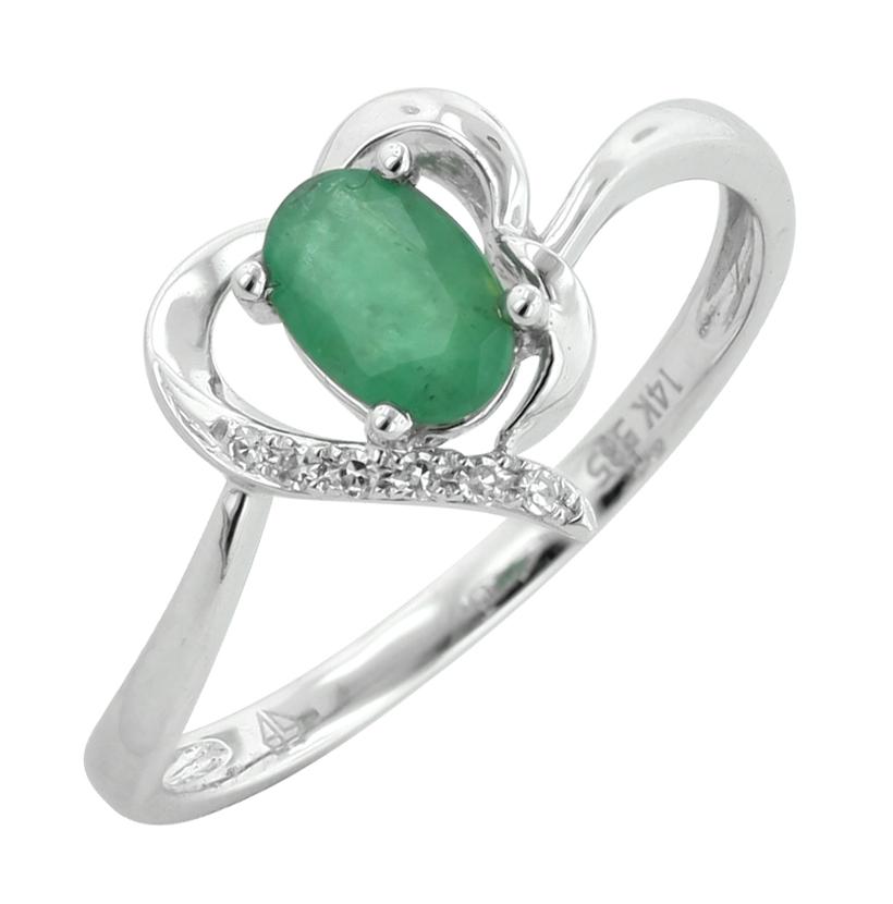 0.02 Ctw Diamond 14k White Gold Emerald Round Shape Womens Gemstone Ring