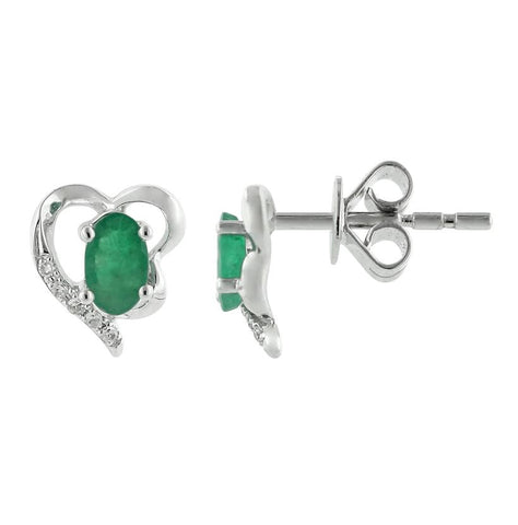 0.03 Ctw Diamond 14k White Gold Emerald Round Shape Womens Gemstone Earrings